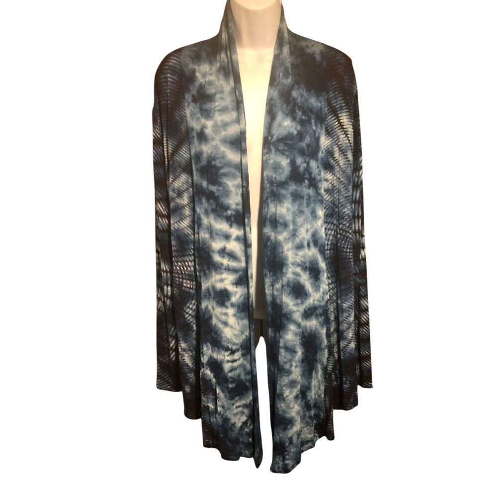 Tie dyed cardigan Soft Surroundings blue and white tie-dye open-front cardigan o